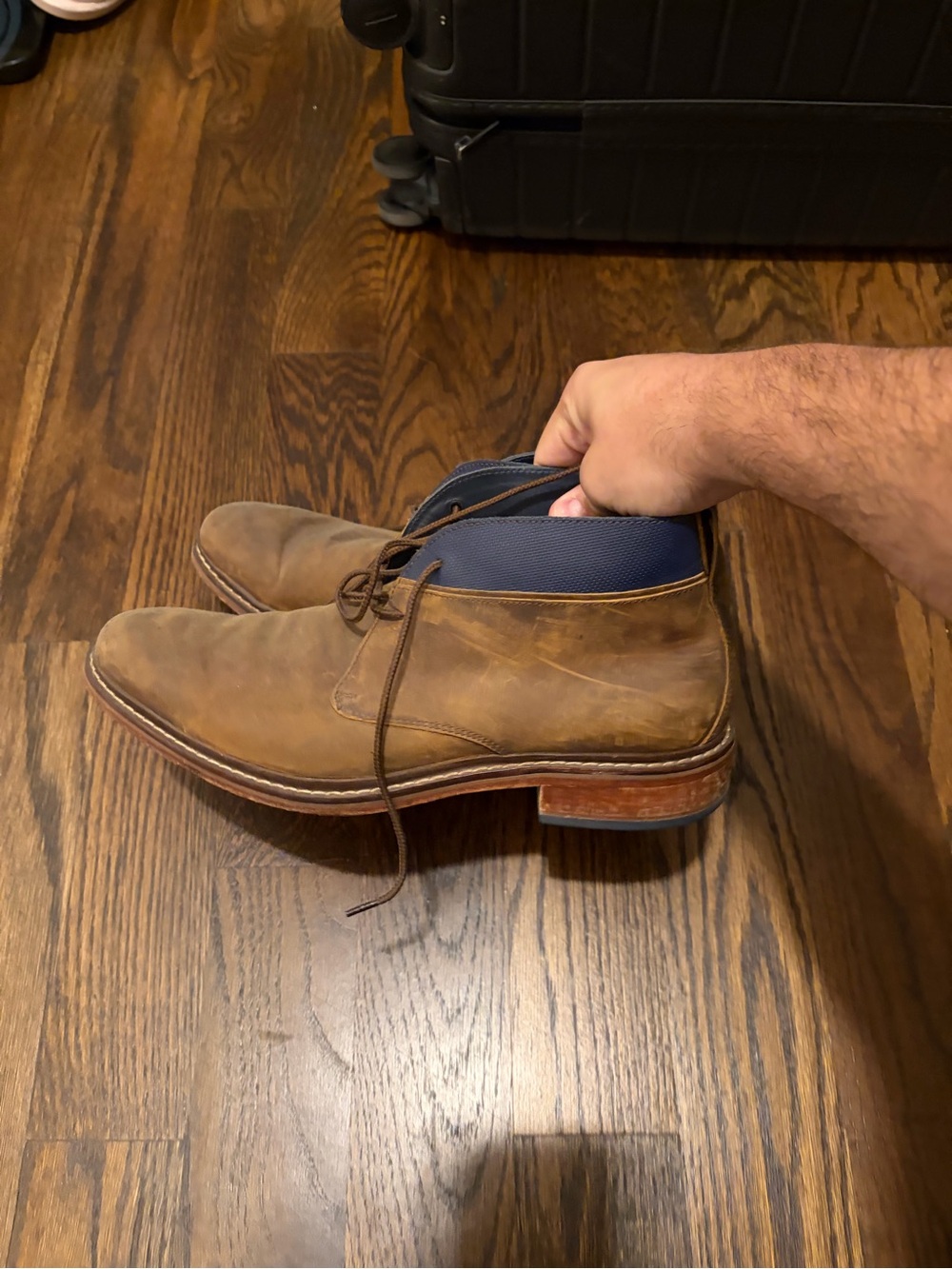 Cole Haan Brown Leather Chukka Boots with Navy Collar